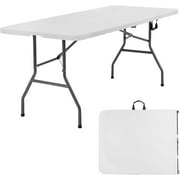 Folding Tables Plastic 6ft Half Portable Foldable Table for for Parties Wedding BBQ Camping, White 6 FT